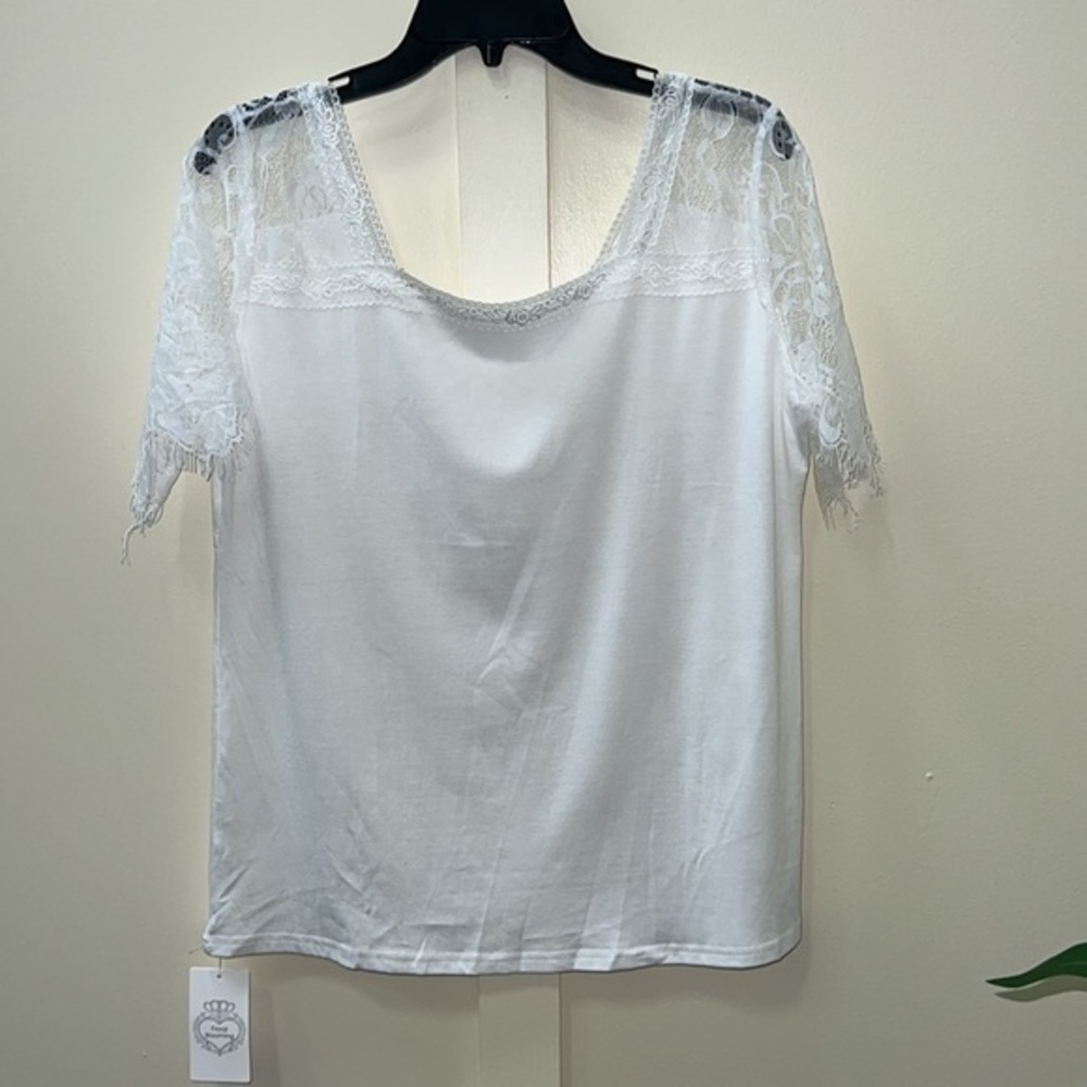 White Lace Sleeve Blouse Women Size Large Boho V Neck Summer Top NWT - Picture 5 of 6